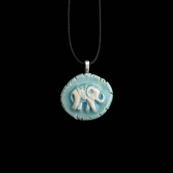 Handmade Ceramic Light Blue Elephant Pendant Necklace - Picture 9 of 16